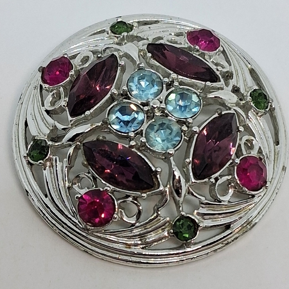 * Vintage Sarah Coventry Purple & Green Stones Pin Brooch